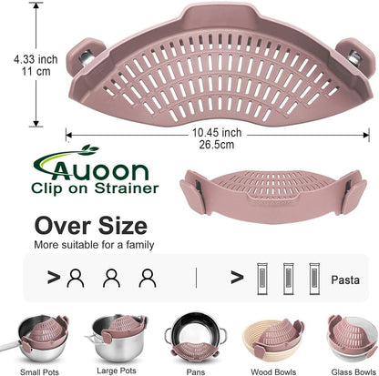 Clip On Strainer Silicone for Pots, Standard 8.86 x 3.55in, Purple | Food-grade BPA-free, Fits Pots Pans Bowls, Dishwasher Safe, for Pasta Noodles Vegetable Fruits, Space-saving Kitchen Gadget