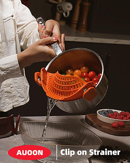 Clip On Strainer Silicone for Pots, Standard 8.86 x 3.55in, Purple | Food-grade BPA-free, Fits Pots Pans Bowls, Dishwasher Safe, for Pasta Noodles Vegetable Fruits, Space-saving Kitchen Gadget