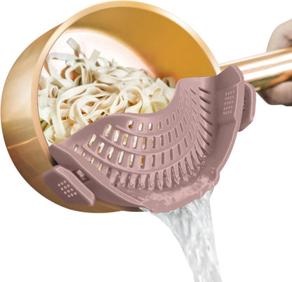Clip On Strainer Silicone for Pots, Standard 8.86 x 3.55in, Purple | Food-grade BPA-free, Fits Pots Pans Bowls, Dishwasher Safe, for Pasta Noodles Vegetable Fruits, Space-saving Kitchen Gadget