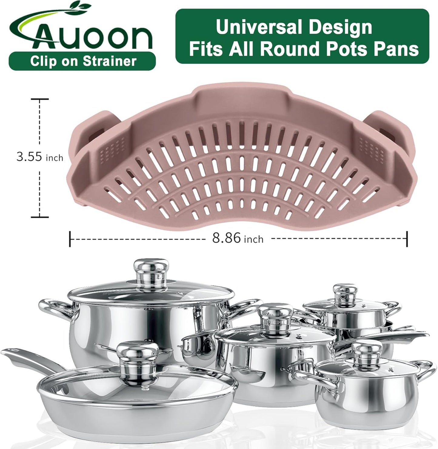 Clip On Strainer Silicone for Pots, Standard 8.86 x 3.55in, Purple | Food-grade BPA-free, Fits Pots Pans Bowls, Dishwasher Safe, for Pasta Noodles Vegetable Fruits, Space-saving Kitchen Gadget