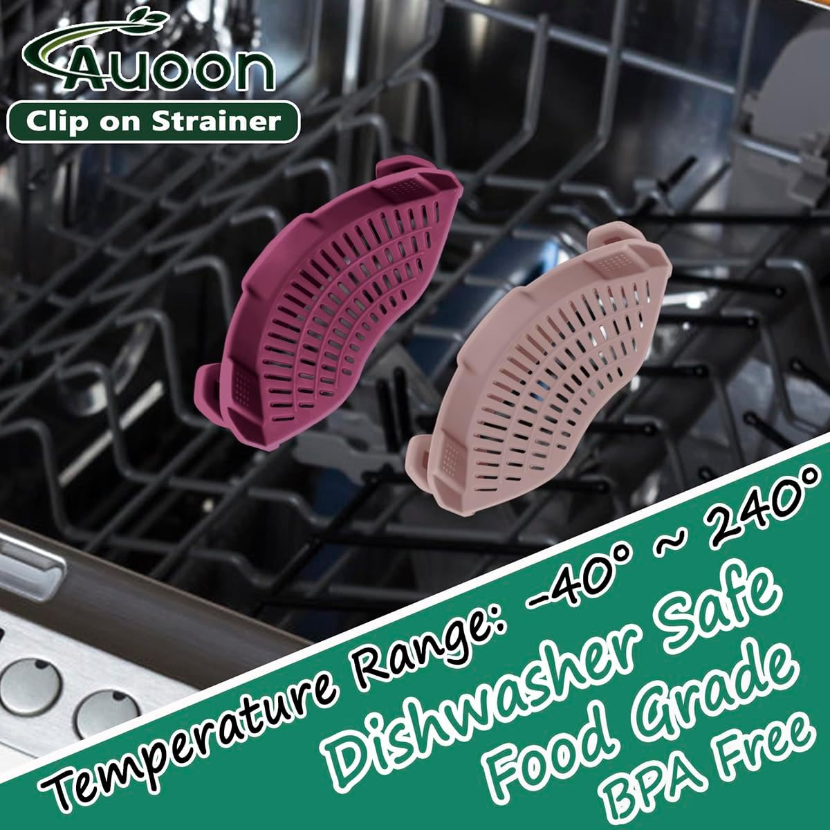 Clip On Strainer Silicone for Pots, Standard 8.86 x 3.55in, Purple | Food-grade BPA-free, Fits Pots Pans Bowls, Dishwasher Safe, for Pasta Noodles Vegetable Fruits, Space-saving Kitchen Gadget