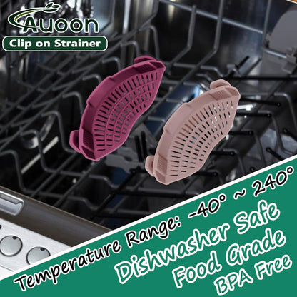 Clip On Strainer Silicone for Pots, Standard 8.86 x 3.55in, Purple | Food-grade BPA-free, Fits Pots Pans Bowls, Dishwasher Safe, for Pasta Noodles Vegetable Fruits, Space-saving Kitchen Gadget