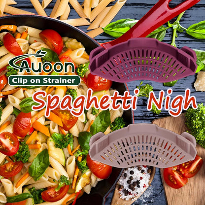Clip On Strainer Silicone for Pots, Standard 8.86 x 3.55in, Purple | Food-grade BPA-free, Fits Pots Pans Bowls, Dishwasher Safe, for Pasta Noodles Vegetable Fruits, Space-saving Kitchen Gadget