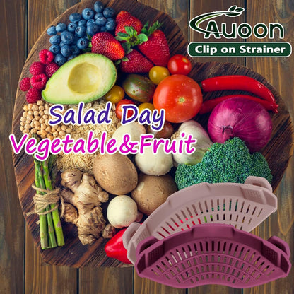 Clip On Strainer Silicone for Pots, Standard 8.86 x 3.55in, Purple | Food-grade BPA-free, Fits Pots Pans Bowls, Dishwasher Safe, for Pasta Noodles Vegetable Fruits, Space-saving Kitchen Gadget