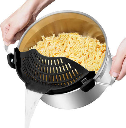Clip On Strainer Silicone for Pots, Standard 8.86 x 3.55in, Purple | Food-grade BPA-free, Fits Pots Pans Bowls, Dishwasher Safe, for Pasta Noodles Vegetable Fruits, Space-saving Kitchen Gadget