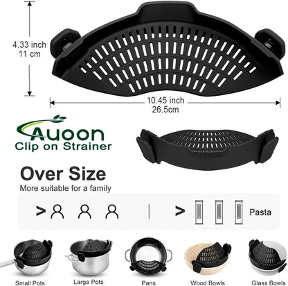 Clip On Strainer Silicone for Pots, Standard 8.86 x 3.55in, Purple | Food-grade BPA-free, Fits Pots Pans Bowls, Dishwasher Safe, for Pasta Noodles Vegetable Fruits, Space-saving Kitchen Gadget