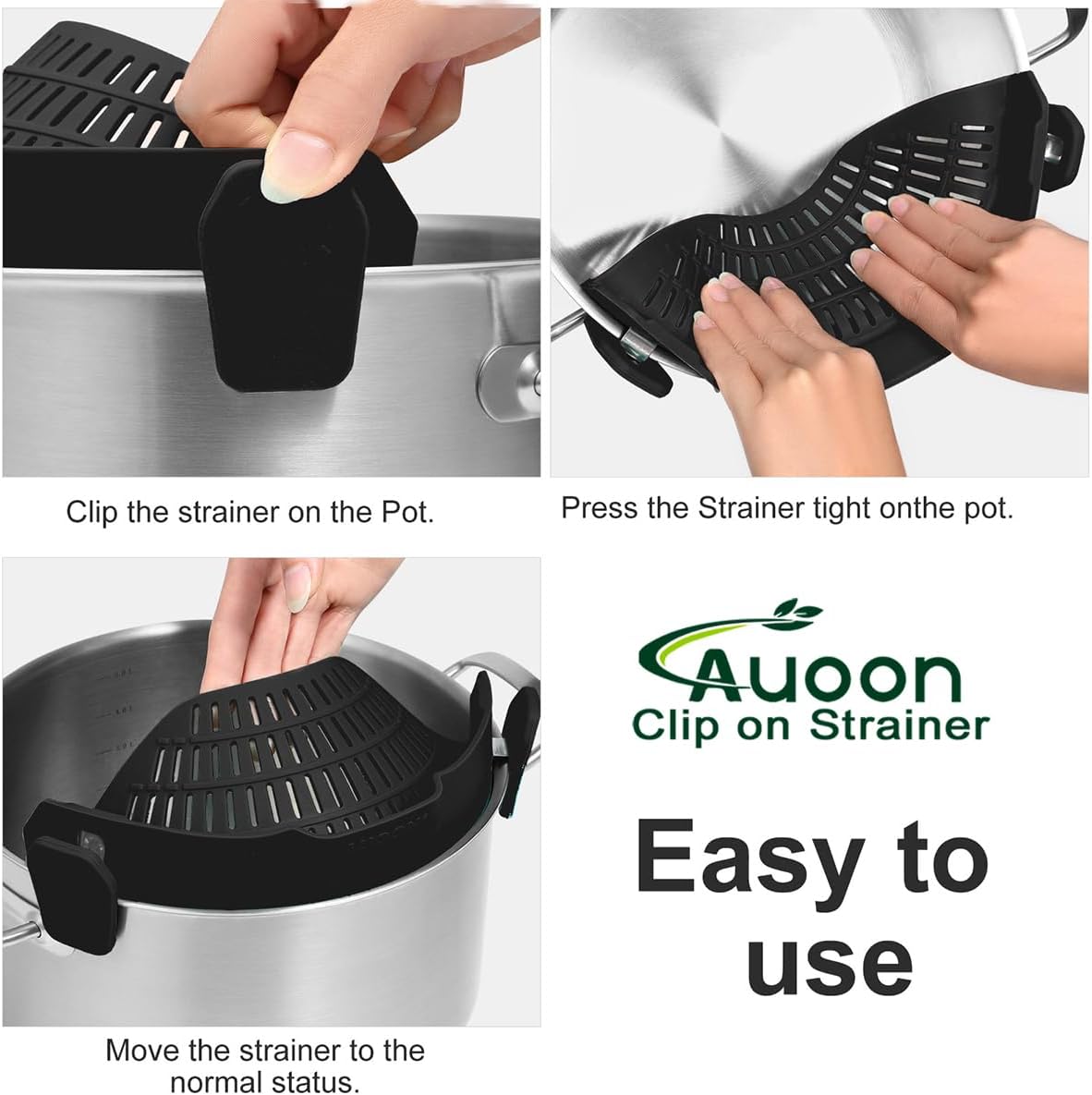 Clip On Strainer Silicone for Pots, Standard 8.86 x 3.55in, Purple | Food-grade BPA-free, Fits Pots Pans Bowls, Dishwasher Safe, for Pasta Noodles Vegetable Fruits, Space-saving Kitchen Gadget