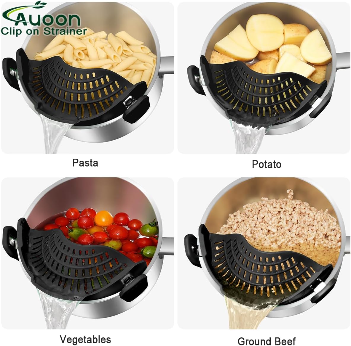 Clip On Strainer Silicone for Pots, Standard 8.86 x 3.55in, Purple | Food-grade BPA-free, Fits Pots Pans Bowls, Dishwasher Safe, for Pasta Noodles Vegetable Fruits, Space-saving Kitchen Gadget
