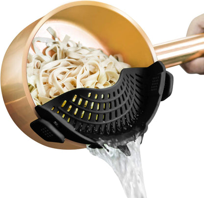 Clip On Strainer Silicone for Pots, Standard 8.86 x 3.55in, Purple | Food-grade BPA-free, Fits Pots Pans Bowls, Dishwasher Safe, for Pasta Noodles Vegetable Fruits, Space-saving Kitchen Gadget