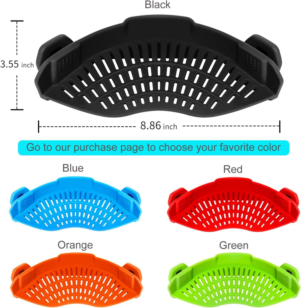 Clip On Strainer Silicone for Pots, Standard 8.86 x 3.55in, Purple | Food-grade BPA-free, Fits Pots Pans Bowls, Dishwasher Safe, for Pasta Noodles Vegetable Fruits, Space-saving Kitchen Gadget