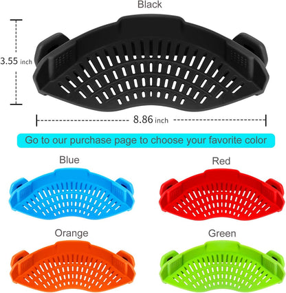 Clip On Strainer Silicone for Pots, Standard 8.86 x 3.55in, Purple | Food-grade BPA-free, Fits Pots Pans Bowls, Dishwasher Safe, for Pasta Noodles Vegetable Fruits, Space-saving Kitchen Gadget