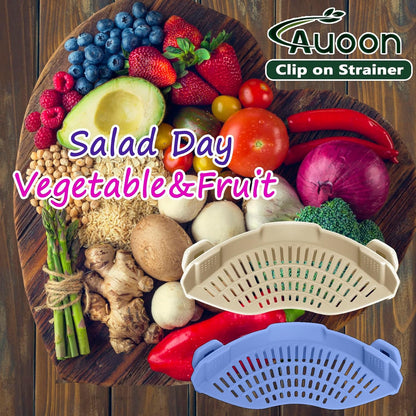 Clip On Strainer Silicone for Pots, Standard 8.86 x 3.55in, Purple | Food-grade BPA-free, Fits Pots Pans Bowls, Dishwasher Safe, for Pasta Noodles Vegetable Fruits, Space-saving Kitchen Gadget
