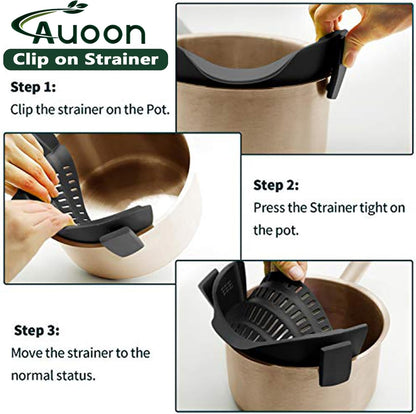 Clip On Strainer Silicone for Pots, Standard 8.86 x 3.55in, Purple | Food-grade BPA-free, Fits Pots Pans Bowls, Dishwasher Safe, for Pasta Noodles Vegetable Fruits, Space-saving Kitchen Gadget