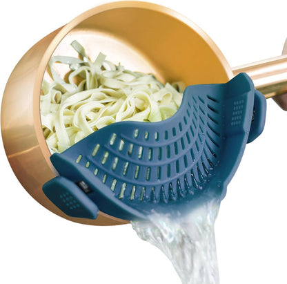 Clip On Strainer Silicone for Pots, Standard 8.86 x 3.55in, Purple | Food-grade BPA-free, Fits Pots Pans Bowls, Dishwasher Safe, for Pasta Noodles Vegetable Fruits, Space-saving Kitchen Gadget