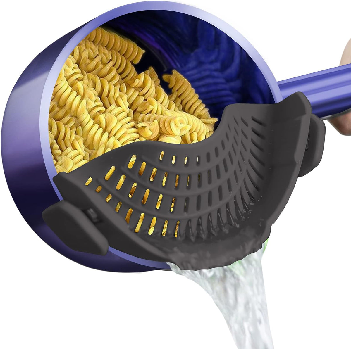Clip On Strainer Silicone for Pots, Standard 8.86 x 3.55in, Purple | Food-grade BPA-free, Fits Pots Pans Bowls, Dishwasher Safe, for Pasta Noodles Vegetable Fruits, Space-saving Kitchen Gadget