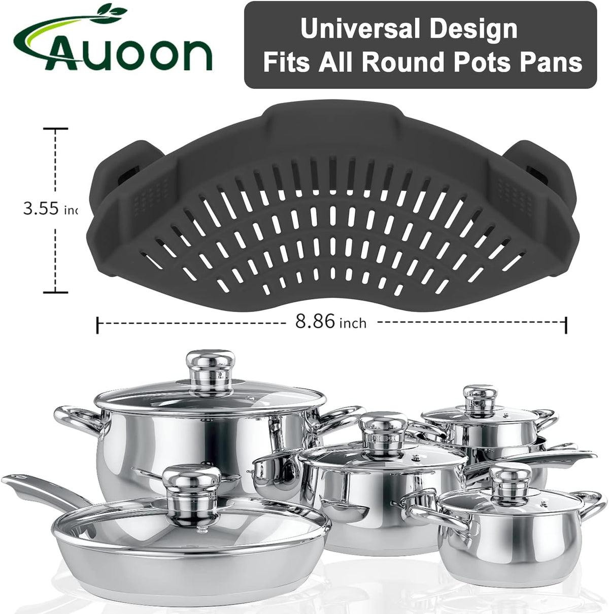Clip On Strainer Silicone for Pots, Standard 8.86 x 3.55in, Purple | Food-grade BPA-free, Fits Pots Pans Bowls, Dishwasher Safe, for Pasta Noodles Vegetable Fruits, Space-saving Kitchen Gadget