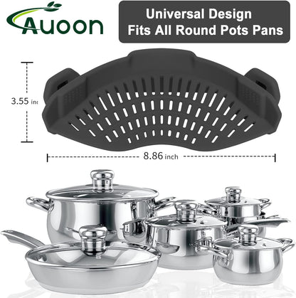 Clip On Strainer Silicone for Pots, Standard 8.86 x 3.55in, Purple | Food-grade BPA-free, Fits Pots Pans Bowls, Dishwasher Safe, for Pasta Noodles Vegetable Fruits, Space-saving Kitchen Gadget