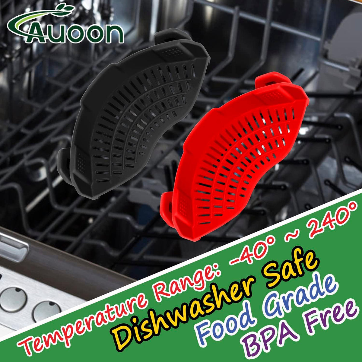 Clip On Strainer Silicone for Pots, Standard 8.86 x 3.55in, Purple | Food-grade BPA-free, Fits Pots Pans Bowls, Dishwasher Safe, for Pasta Noodles Vegetable Fruits, Space-saving Kitchen Gadget