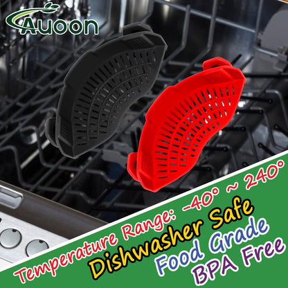 Clip On Strainer Silicone for Pots, Standard 8.86 x 3.55in, Purple | Food-grade BPA-free, Fits Pots Pans Bowls, Dishwasher Safe, for Pasta Noodles Vegetable Fruits, Space-saving Kitchen Gadget