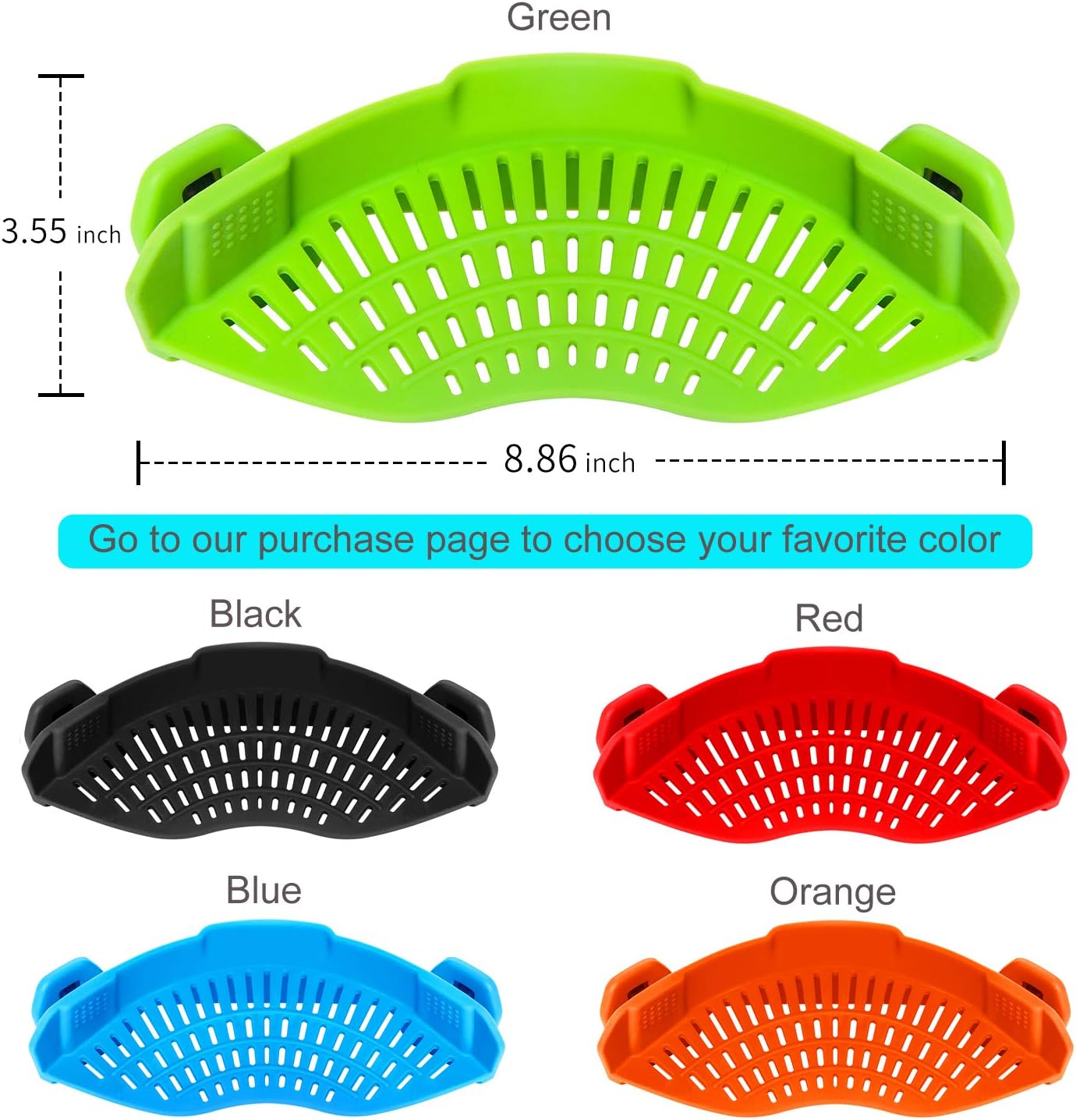 Clip On Strainer Silicone for Pots, Standard 8.86 x 3.55in, Purple | Food-grade BPA-free, Fits Pots Pans Bowls, Dishwasher Safe, for Pasta Noodles Vegetable Fruits, Space-saving Kitchen Gadget