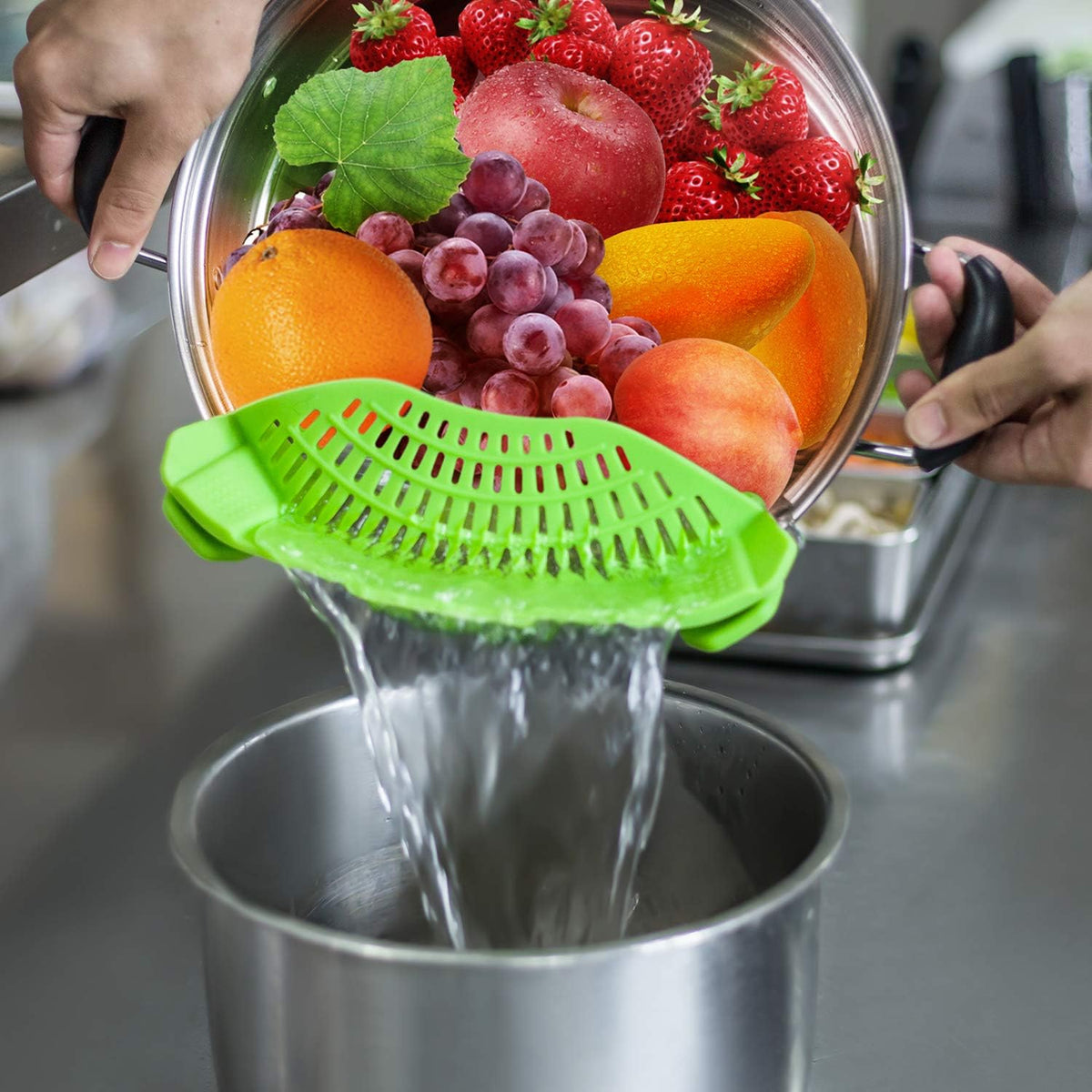 Clip On Strainer Silicone for Pots, Standard 8.86 x 3.55in, Purple | Food-grade BPA-free, Fits Pots Pans Bowls, Dishwasher Safe, for Pasta Noodles Vegetable Fruits, Space-saving Kitchen Gadget
