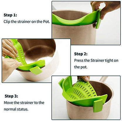 Clip On Strainer Silicone for Pots, Standard 8.86 x 3.55in, Purple | Food-grade BPA-free, Fits Pots Pans Bowls, Dishwasher Safe, for Pasta Noodles Vegetable Fruits, Space-saving Kitchen Gadget