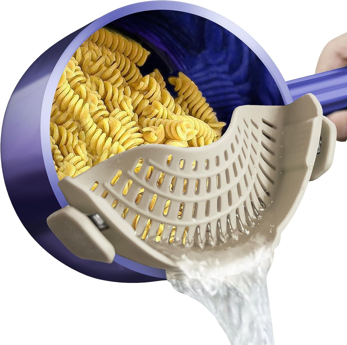 Clip On Strainer Silicone for Pots, Standard 8.86 x 3.55in, Purple | Food-grade BPA-free, Fits Pots Pans Bowls, Dishwasher Safe, for Pasta Noodles Vegetable Fruits, Space-saving Kitchen Gadget
