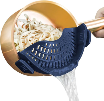 Clip On Strainer Silicone for Pots, Standard 8.86 x 3.55in, Purple | Food-grade BPA-free, Fits Pots Pans Bowls, Dishwasher Safe, for Pasta Noodles Vegetable Fruits, Space-saving Kitchen Gadget