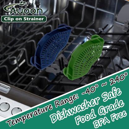 Clip On Strainer Silicone for Pots, Standard 8.86 x 3.55in, Purple | Food-grade BPA-free, Fits Pots Pans Bowls, Dishwasher Safe, for Pasta Noodles Vegetable Fruits, Space-saving Kitchen Gadget