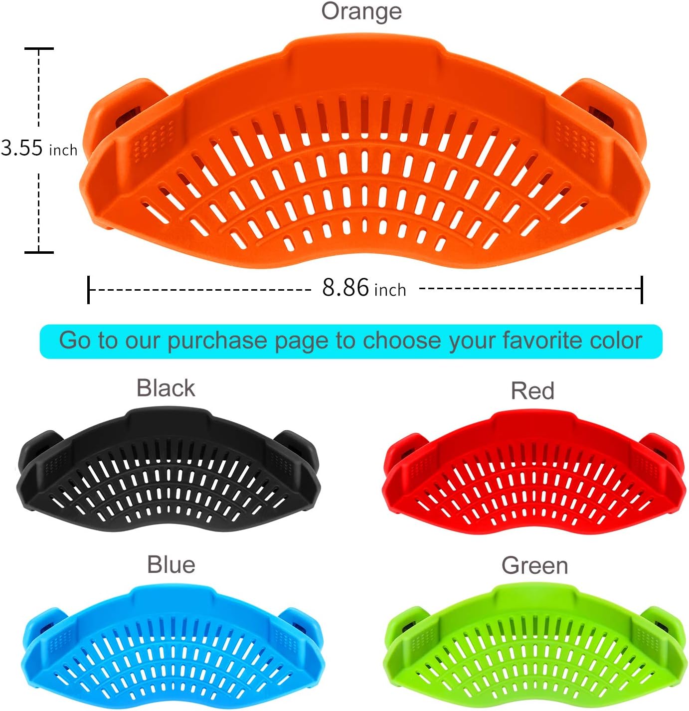 Clip On Strainer Silicone for Pots, Standard 8.86 x 3.55in, Purple | Food-grade BPA-free, Fits Pots Pans Bowls, Dishwasher Safe, for Pasta Noodles Vegetable Fruits, Space-saving Kitchen Gadget