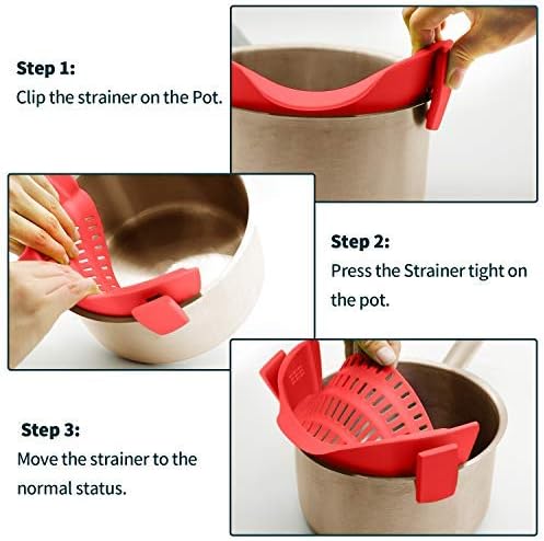 Clip On Strainer Silicone for Pots, Standard 8.86 x 3.55in, Purple | Food-grade BPA-free, Fits Pots Pans Bowls, Dishwasher Safe, for Pasta Noodles Vegetable Fruits, Space-saving Kitchen Gadget