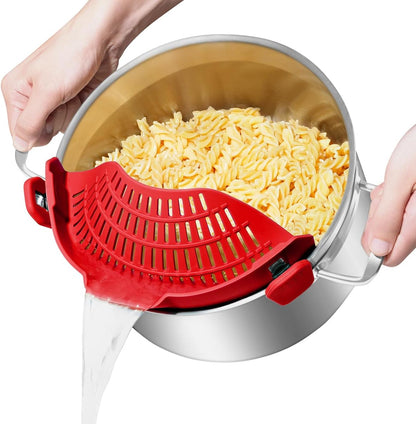Clip On Strainer Silicone for Pots, Standard 8.86 x 3.55in, Purple | Food-grade BPA-free, Fits Pots Pans Bowls, Dishwasher Safe, for Pasta Noodles Vegetable Fruits, Space-saving Kitchen Gadget