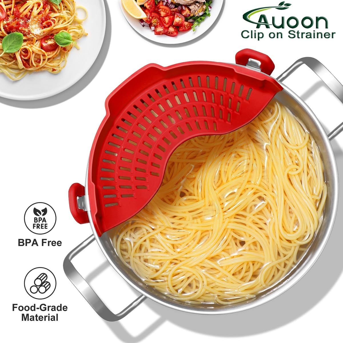 Clip On Strainer Silicone for Pots, Standard 8.86 x 3.55in, Purple | Food-grade BPA-free, Fits Pots Pans Bowls, Dishwasher Safe, for Pasta Noodles Vegetable Fruits, Space-saving Kitchen Gadget