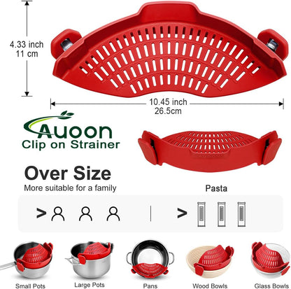 Clip On Strainer Silicone for Pots, Standard 8.86 x 3.55in, Purple | Food-grade BPA-free, Fits Pots Pans Bowls, Dishwasher Safe, for Pasta Noodles Vegetable Fruits, Space-saving Kitchen Gadget