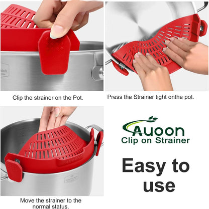 Clip On Strainer Silicone for Pots, Standard 8.86 x 3.55in, Purple | Food-grade BPA-free, Fits Pots Pans Bowls, Dishwasher Safe, for Pasta Noodles Vegetable Fruits, Space-saving Kitchen Gadget
