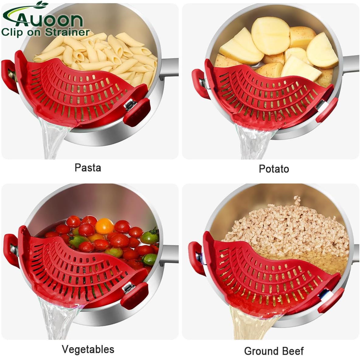 Clip On Strainer Silicone for Pots, Standard 8.86 x 3.55in, Purple | Food-grade BPA-free, Fits Pots Pans Bowls, Dishwasher Safe, for Pasta Noodles Vegetable Fruits, Space-saving Kitchen Gadget