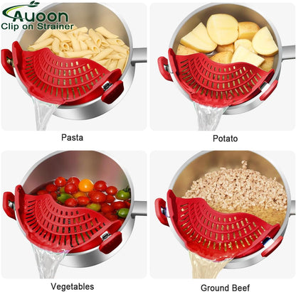 Clip On Strainer Silicone for Pots, Standard 8.86 x 3.55in, Purple | Food-grade BPA-free, Fits Pots Pans Bowls, Dishwasher Safe, for Pasta Noodles Vegetable Fruits, Space-saving Kitchen Gadget