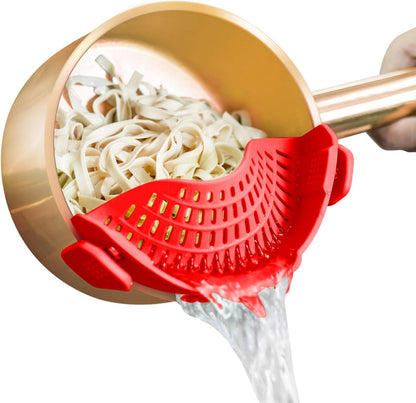 Clip On Strainer Silicone for Pots, Standard 8.86 x 3.55in, Purple | Food-grade BPA-free, Fits Pots Pans Bowls, Dishwasher Safe, for Pasta Noodles Vegetable Fruits, Space-saving Kitchen Gadget