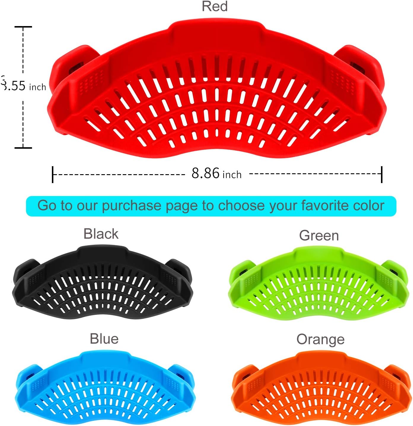 Clip On Strainer Silicone for Pots, Standard 8.86 x 3.55in, Purple | Food-grade BPA-free, Fits Pots Pans Bowls, Dishwasher Safe, for Pasta Noodles Vegetable Fruits, Space-saving Kitchen Gadget