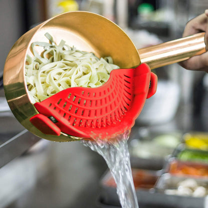 Clip On Strainer Silicone for Pots, Standard 8.86 x 3.55in, Purple | Food-grade BPA-free, Fits Pots Pans Bowls, Dishwasher Safe, for Pasta Noodles Vegetable Fruits, Space-saving Kitchen Gadget