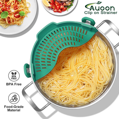 Clip On Strainer Silicone for Pots, Standard 8.86 x 3.55in, Purple | Food-grade BPA-free, Fits Pots Pans Bowls, Dishwasher Safe, for Pasta Noodles Vegetable Fruits, Space-saving Kitchen Gadget