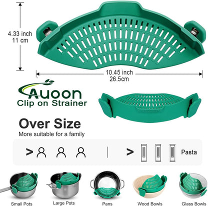 Clip On Strainer Silicone for Pots, Standard 8.86 x 3.55in, Purple | Food-grade BPA-free, Fits Pots Pans Bowls, Dishwasher Safe, for Pasta Noodles Vegetable Fruits, Space-saving Kitchen Gadget