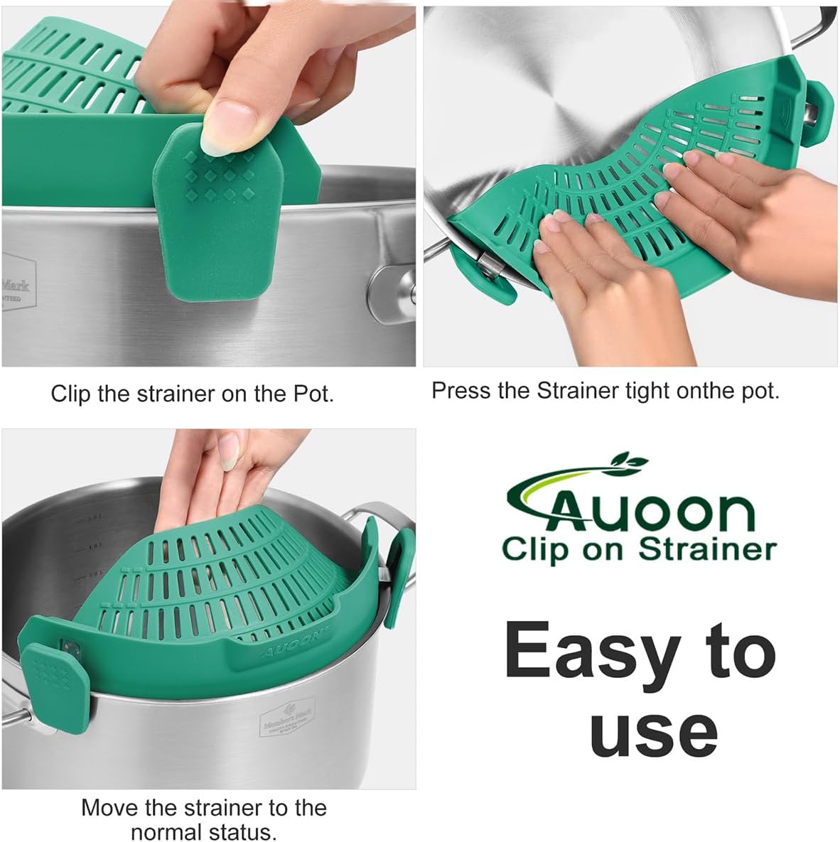 Clip On Strainer Silicone for Pots, Standard 8.86 x 3.55in, Purple | Food-grade BPA-free, Fits Pots Pans Bowls, Dishwasher Safe, for Pasta Noodles Vegetable Fruits, Space-saving Kitchen Gadget