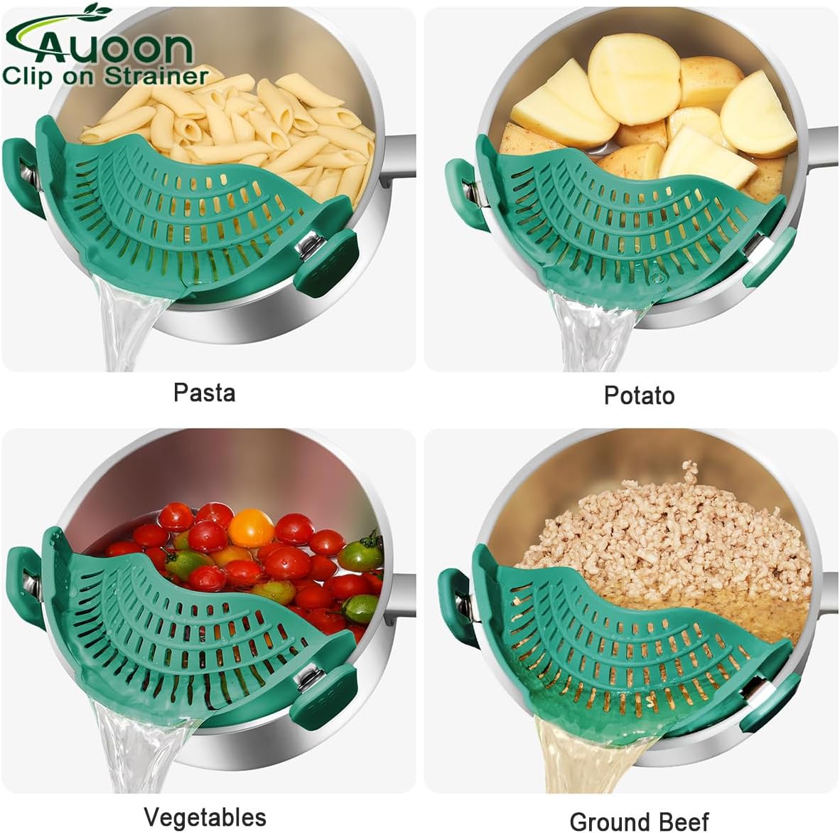 Clip On Strainer Silicone for Pots, Standard 8.86 x 3.55in, Purple | Food-grade BPA-free, Fits Pots Pans Bowls, Dishwasher Safe, for Pasta Noodles Vegetable Fruits, Space-saving Kitchen Gadget
