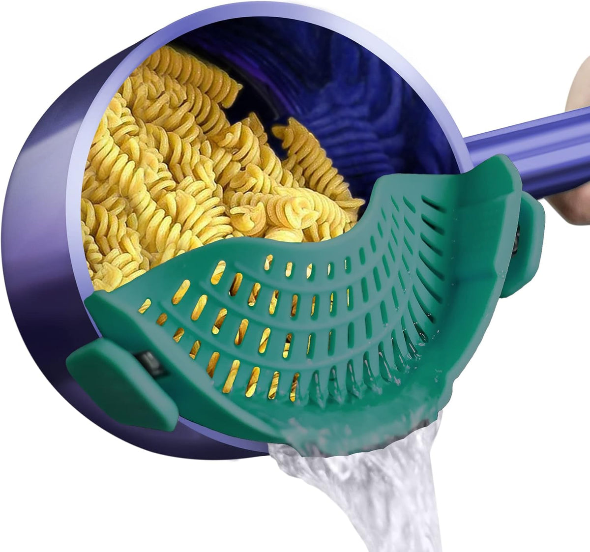 Clip On Strainer Silicone for Pots, Standard 8.86 x 3.55in, Purple | Food-grade BPA-free, Fits Pots Pans Bowls, Dishwasher Safe, for Pasta Noodles Vegetable Fruits, Space-saving Kitchen Gadget