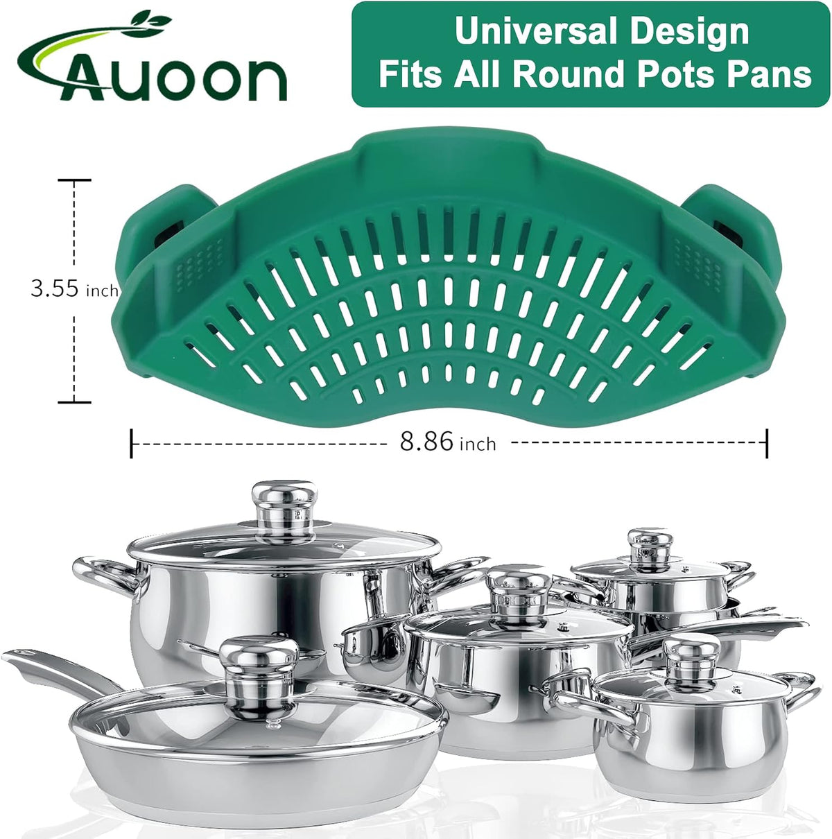 Clip On Strainer Silicone for Pots, Standard 8.86 x 3.55in, Purple | Food-grade BPA-free, Fits Pots Pans Bowls, Dishwasher Safe, for Pasta Noodles Vegetable Fruits, Space-saving Kitchen Gadget
