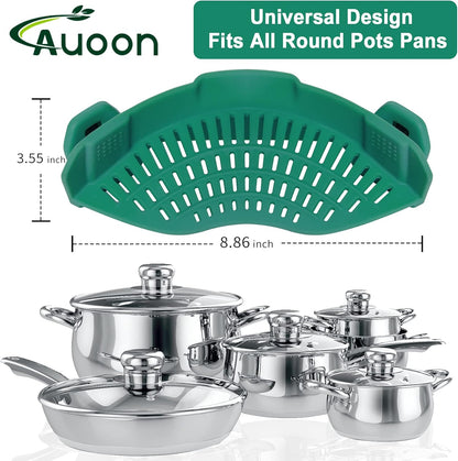 Clip On Strainer Silicone for Pots, Standard 8.86 x 3.55in, Purple | Food-grade BPA-free, Fits Pots Pans Bowls, Dishwasher Safe, for Pasta Noodles Vegetable Fruits, Space-saving Kitchen Gadget