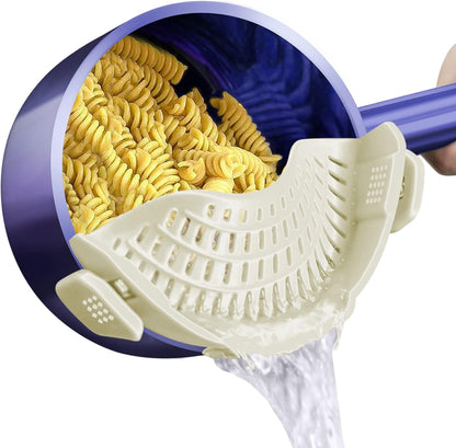Clip On Strainer Silicone for Pots, Standard 8.86 x 3.55in, Purple | Food-grade BPA-free, Fits Pots Pans Bowls, Dishwasher Safe, for Pasta Noodles Vegetable Fruits, Space-saving Kitchen Gadget