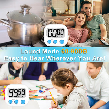 Kitchen Timer Digital with Magnetic Back for Kids Classroom, White 6 Pack