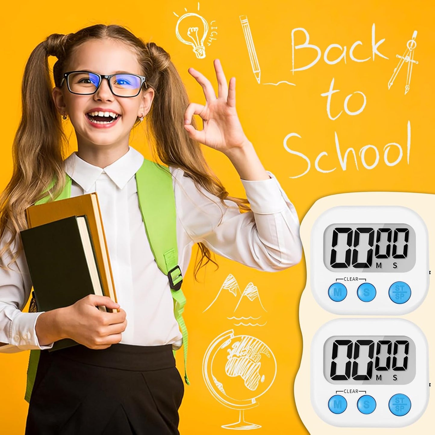 Kitchen Timer Digital with Magnetic Back for Kids Classroom, White 6 Pack
